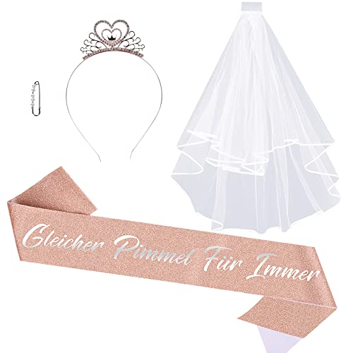 FORMIZON Junggesellinnenabschied Schärpe Party, JGA Deko Accessoires für Den Junggesellinnenabschied mit Bride to Be Schleier, Tiara, Hen Party JGA Accessoires Deko für Bachelorette Frauen(Roségold) von FORMIZON