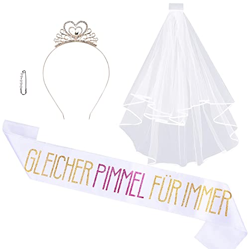 FORMIZON Junggesellinnenabschied Schärpe Party, JGA Deko Accessoires für Den Junggesellinnenabschied mit Bride to Be Schleier, Tiara, Hen Party JGA Accessoires Deko für Bachelorette Frauen Party(Gold) von FORMIZON