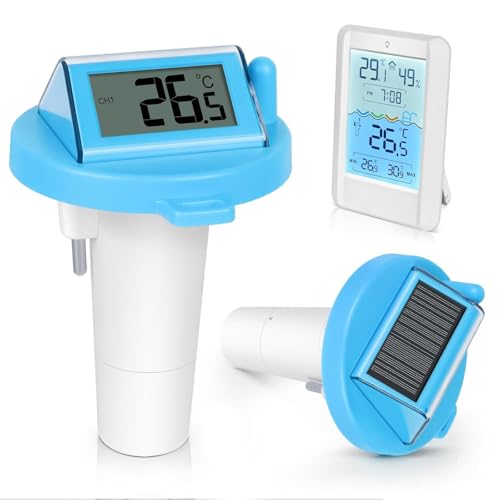 FORMIZON Pool Thermometer, Poolthermometer Schwimmend Solar, Wasserthermometer Digital Funk, Wasserthermometer mit LCD Funk Empfänger für Badewannen und Teich, Wasserdichtes IPX8 Pool Zubehör von FORMIZON