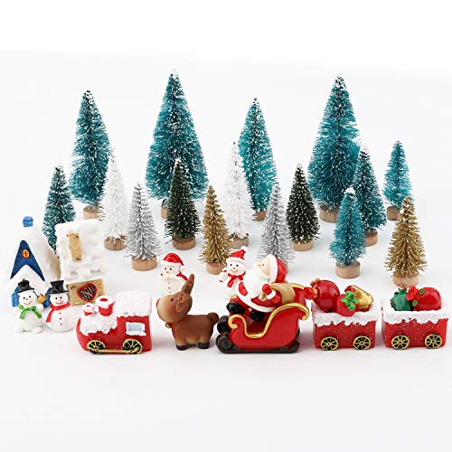FORMIZON Weihnachten Miniatur Ornamente, 34 Stücke Miniatur-Ornament-Set, Weihnachtsbaum Schneemann Weihnachtsmann Rentier Figuren Ornamente für Home Garden Party Decor Desktop Dekoration (34 Stücke) von FORMIZON