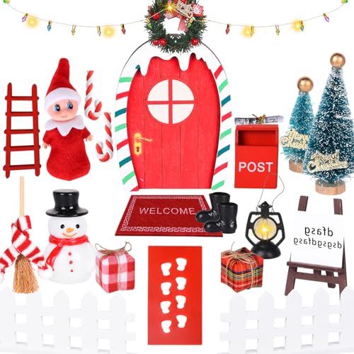 FORMIZON Wichteltür Set, Nissedor Miniatur Wichtel Zubehör, Wichteltür Zubehör Weihnachtsbaum, Weihnachtsdeko Feentür Set, Wichteltür Zubehör Weihnachten für Kinder DIY Geschenk Puppenhaus von FORMIZON