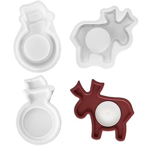 2 Silikonformen Gießformen Weihnachten, FORMVERSITY Silikonform Kerzenhalter Silikonform Elch Und Schneemann, silikonform Seife Gießform Kerzenhalter, silikonformen Kerzen für Stabkerzen Teelichter von FORMVERSITY