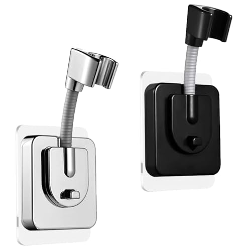 2 Stück Duschkopfhalterung Ohne Bohren, FORMVERSITY Duschhalterung Ohne Bohren Shower Head Holder, Starke Selbstklebende Handbrause Halterung, Schwarz und Silber Verstellbarer Duschkopfhalter von FORMVERSITY