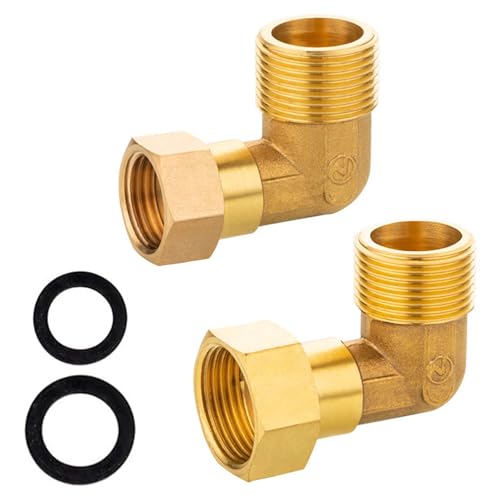 2 Stück Messing Beweglich Verschraubung(IG/AG 25mm, IG/AG 20mm+25mm), FORMVERSITY 3/4 Zoll Winkel 90 Grad Messing und Winkelverschraubung 1/2 Zoll, Hahnverlängerung 3/4 von FORMVERSITY