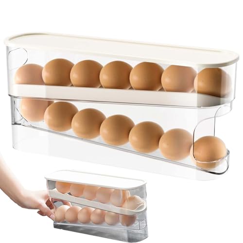 Rollender Stapelbarer Eier Organizer, FORMVERSITY Eier Aufbewahrung Kühlschrank, Rolling Egg Storage Box, Rollender Eierspender, Eierbehälter für Kühlschrank, Eierhalter mit Deckel (Transparent) von FORMVERSITY