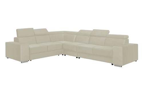 FORNIRO 24 Alma Ecksofa mit Schlaffunktion - Sofa mit 6 Sizten Überzug - Große Schlafcouch L-Form Universal - Modern Couch aus Holz - Schlafsofa bewegliche Kopfstützen - 330x265x85 cm - Écru von FORNIRO 24