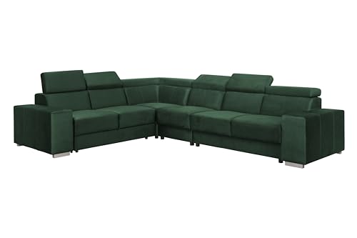 FORNIRO 24 Alma Ecksofa mit Schlaffunktion - Sofa mit 6 Sizten Überzug - Große Schlafcouch L-Form Universal - Modern Couch aus Holz - Schlafsofa bewegliche Kopfstützen - 330x265x85 cm - Grün von HING HARBOR