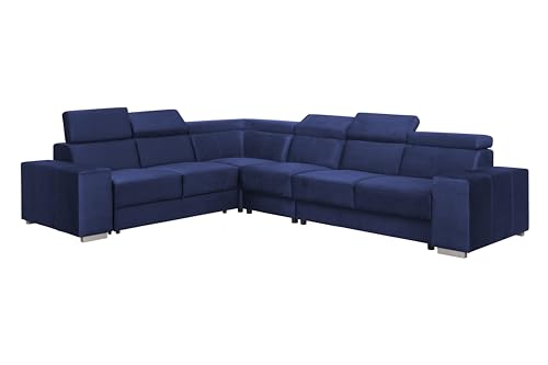 FORNIRO 24 Alma Ecksofa mit Schlaffunktion - Sofa mit 6 Sizten Überzug - Große Schlafcouch L-Form Universal - Modern Couch aus Holz - Schlafsofa bewegliche Kopfstützen - 330x265x85 cm - Marineblau von FORNIRO 24