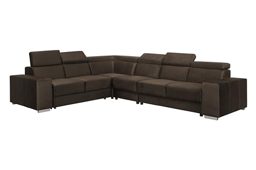 FORNIRO 24 Alma Ecksofa mit Schlaffunktion - Sofa mit 6 Sizten und Robustem Überzug - Schlafcouch L-Form Universal - Modern Couch - Schlafsofa bewegliche Kopfstützen - 330x265x85 cm - Braun von FORNIRO 24