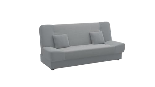FORNIRO 24 Bueno Sofa mit Schlaffunktion und Bettkasten - Couch mit 3 Sitzen - Schlafcouch mit Kissen - Stoff Basic - 195x88x90 cm - Grau von FORNIRO 24