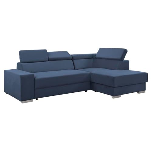 FORNIRO 24 Dalvio Ecksofa mit Schlaffunktion und Bettkasten - Sofa mit 3 Sitzen und Robustem Überzug - Schlafcouch L-Form Links/Rechts - Modern Couch - 248x180x79/95 cm (Stoff Basic, Blau) von FORNIRO 24