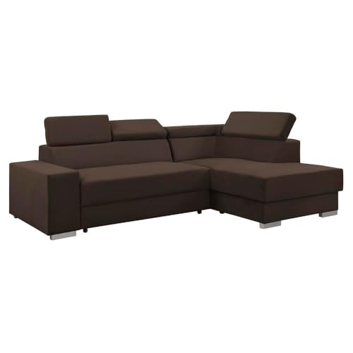 FORNIRO 24 Dalvio Ecksofa mit Schlaffunktion und Bettkasten - Sofa mit 3 Sitzen und Robustem Überzug - Schlafcouch L-Form Links/Rechts - Modern Couch - 248x180x79/95 cm (Stoff Basic, Braun) von FORNIRO 24