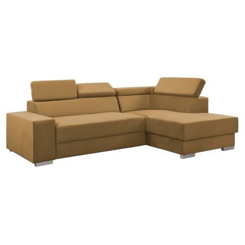 FORNIRO 24 Dalvio Ecksofa mit Schlaffunktion und Bettkasten - Sofa mit 3 Sitzen und Robustem Überzug - Schlafcouch L-Form Links/Rechts - Modern Couch - 248x180x79/95 cm (Stoff Basic, Gelb) von FORNIRO 24