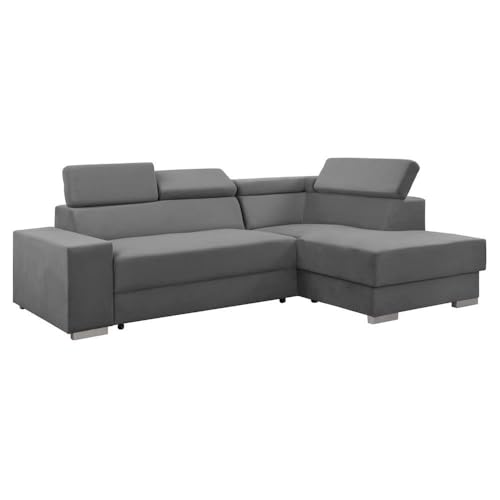 FORNIRO 24 Dalvio Ecksofa mit Schlaffunktion und Bettkasten - Sofa mit 3 Sitzen und Robustem Überzug - Schlafcouch L-Form Links/Rechts - Modern Couch - 248x180x79/95 cm (Stoff Komfort, Grau) von FORNIRO 24
