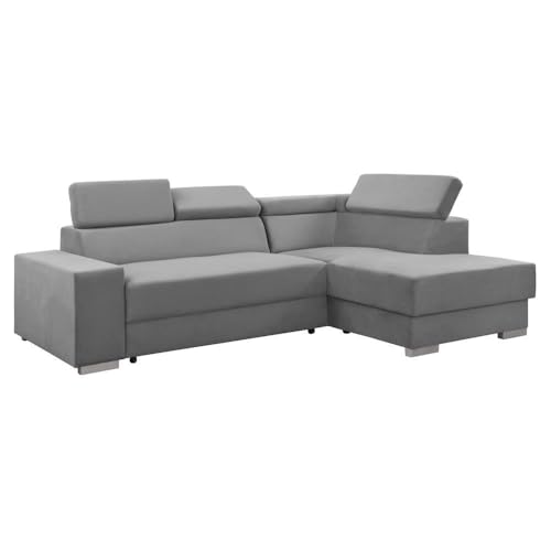 FORNIRO 24 Dalvio Ecksofa mit Schlaffunktion und Bettkasten - Sofa mit 3 Sitzen und Robustem Überzug - Schlafcouch L-Form Links/Rechts - Modern Couch - 248x180x79/95 cm (Stoff Komfort, Hellgrau) von FORNIRO 24