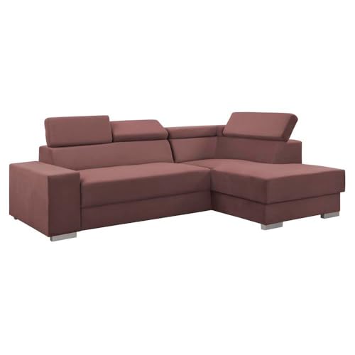 FORNIRO 24 Dalvio Ecksofa mit Schlaffunktion und Bettkasten - Sofa mit 3 Sitzen und Robustem Überzug - Schlafcouch L-Form Links/Rechts - Modern Couch - 248x180x79/95 cm (Stoff Komfort, Lachs) von FORNIRO 24