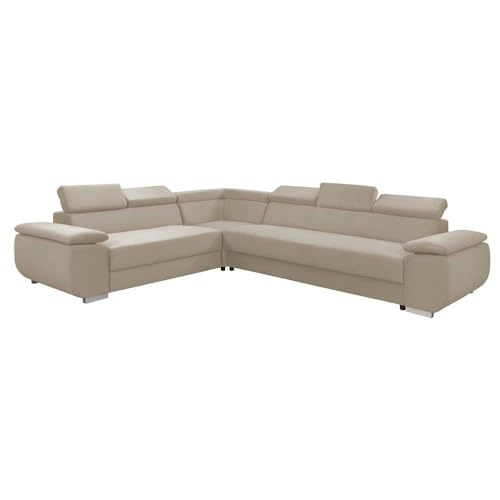 FORNIRO 24 Dantino Ecksofa mit Schlaffunktion und Bettkasten - Sofa mit 5 Sitzen und Robustem Überzug - Schlafcouch L-Form - Modern Couch - 318x255x79/95 cm (Stoff Basic, Beige) von FORNIRO 24