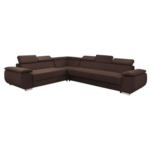 HING HARBOR FORNIRO 24 Dantino Ecksofa mit Schlaffunktion und Bettkasten - Sofa mit 5 Sitzen und Robustem Überzug - Schlafcouch L-Form - Modern Couch - 318x255x79/95 cm (Stoff Basic, Braun) von HING HARBOR