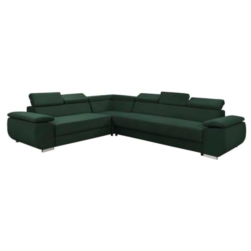 HING HARBOR FORNIRO 24 Dantino Ecksofa mit Schlaffunktion und Bettkasten - Sofa mit 5 Sitzen und Robustem Überzug - Schlafcouch L-Form - Modern Couch - 318x255x79/95 cm (Stoff Basic, Grün) von HING HARBOR
