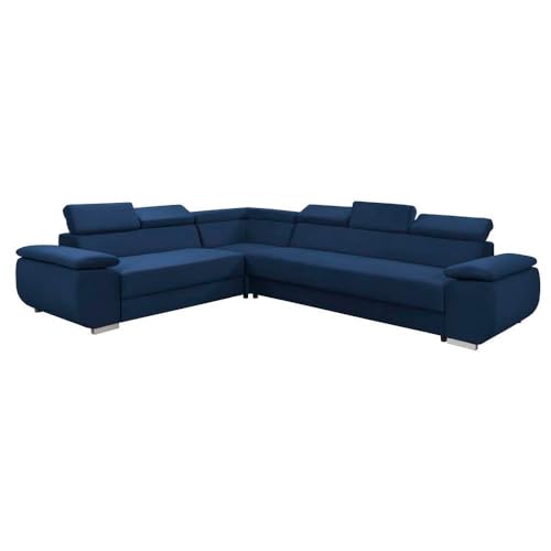 HING HARBOR FORNIRO 24 Dantino Ecksofa mit Schlaffunktion und Bettkasten - Sofa mit 5 Sitzen und Robustem Überzug - Schlafcouch L-Form - Modern Couch - 318x255x79/95 cm (Stoff Basic, Marine) von HING HARBOR