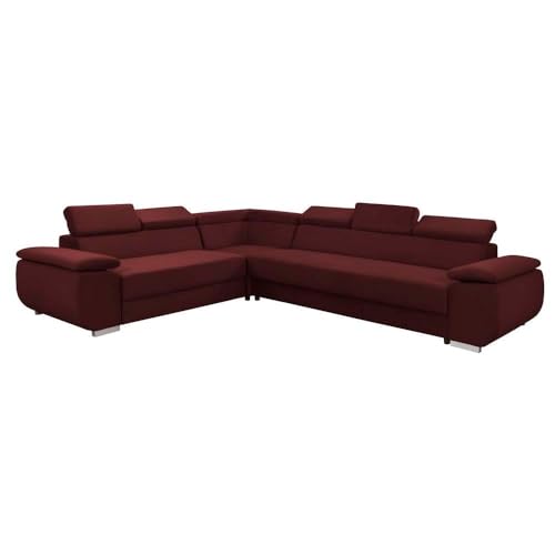 HING HARBOR FORNIRO 24 Dantino Ecksofa mit Schlaffunktion und Bettkasten - Sofa mit 5 Sitzen und Robustem Überzug - Schlafcouch L-Form - Modern Couch - 318x255x79/95 cm (Stoff Komfort, Rotwein) von HING HARBOR