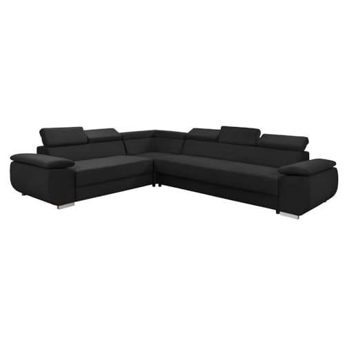 HING HARBOR FORNIRO 24 Dantino Ecksofa mit Schlaffunktion und Bettkasten - Sofa mit 5 Sitzen und Robustem Überzug - Schlafcouch L-Form - Modern Couch - 318x255x79/95 cm (Stoff Komfort, Schwarz) von FORNIRO 24