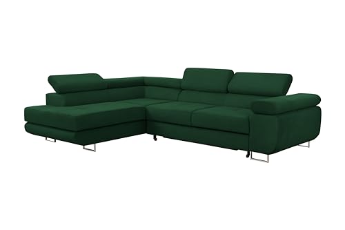 FORNIRO 24 Enzo Ecksofa mit Schlaffunktion und Bettkasten - Sofa mit 3 Sitzen - Schlafcouch L-Form mit bewegliche Kopfstützen - Modern Couch - 275x202x90 cm - Grün Linke Seit von FORNIRO 24