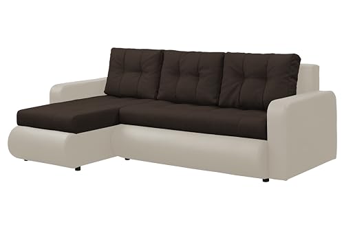 FORNIRO 24 Fabio Ecksofa mit Schlaffunktion und Bettkasten - Sofa mit 3 Sitzen Überzug - Schlafcouch L-Form Universal - Modern Couch - 226x143x83 cm - Braun-Beige von FORNIRO 24
