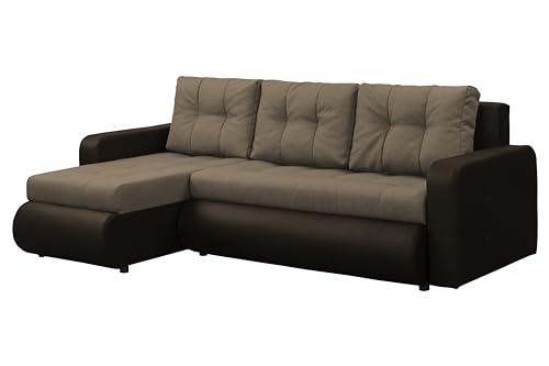 FORNIRO 24 Fabio Ecksofa mit Schlaffunktion und Bettkasten - Sofa mit 3 Sitzen Überzug - Schlafcouch L-Form Universal - Modern Couch - 226x143x83 cm - Creme-Braun von FORNIRO 24