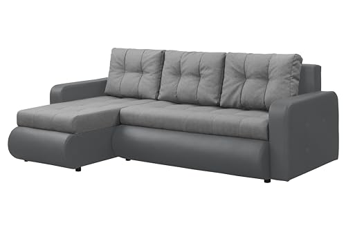 FORNIRO 24 Fabio Ecksofa mit Schlaffunktion und Bettkasten - Sofa mit 3 Sitzen Überzug - Schlafcouch L-Form Universal - Modern Couch - 226x143x83 cm - Grau-Grau von FORNIRO 24