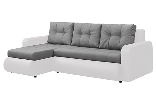 FORNIRO 24 Fabio Ecksofa mit Schlaffunktion und Bettkasten - Sofa mit 3 Sitzen Überzug - Schlafcouch L-Form Universal - Modern Couch - 226x143x83 cm - Grau-Weiß von FORNIRO 24