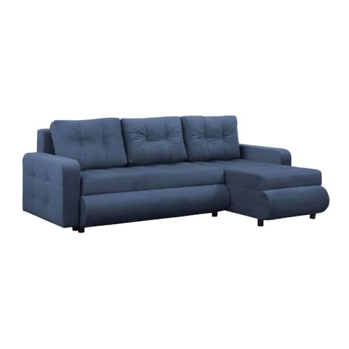 FORNIRO 24 Fabio Ecksofa mit Schlaffunktion und Bettkasten - Sofa mit 3 Sitzen und Robustem Überzug - Schlafcouch L-Form Universal - Modern Couch - 226x143x83 cm - Farben (Stoff Basic, Blau) von HING HARBOR