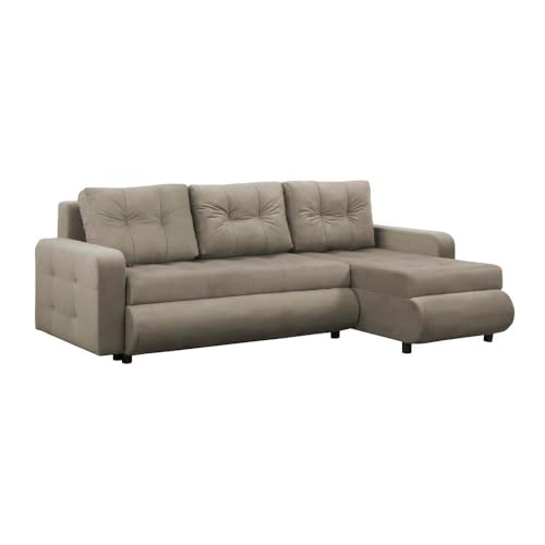 FORNIRO 24 Fabio Ecksofa mit Schlaffunktion und Bettkasten - Sofa mit 3 Sitzen und Robustem Überzug - Schlafcouch L-Form Universal - Modern Couch - 226x143x83 cm - Farben (Stoff Basic, Creme) von HING HARBOR