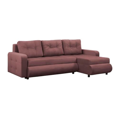 FORNIRO 24 Fabio Ecksofa mit Schlaffunktion und Bettkasten - Sofa mit 3 Sitzen und Robustem Überzug - Schlafcouch L-Form Universal - Modern Couch - 226x143x83 cm - Farben (Stoff Basic, Lachs) von FORNIRO 24
