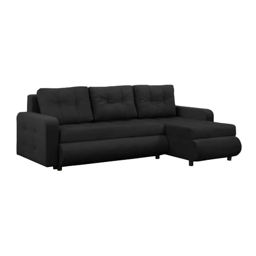 FORNIRO 24 Fabio Ecksofa mit Schlaffunktion und Bettkasten - Sofa mit 3 Sitzen und Robustem Überzug - Schlafcouch L-Form Universal - Modern Couch - 226x143x83 cm - Farben (Stoff Basic, Schwarz) von FORNIRO 24