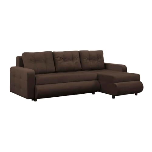 FORNIRO 24 Fabio Ecksofa mit Schlaffunktion und Bettkasten - Sofa mit 3 Sitzen und Robustem Überzug - Schlafcouch L-Form Universal - Modern Couch - 226x143x83 cm - Farben (Stoff Premium, Braun) von HING HARBOR