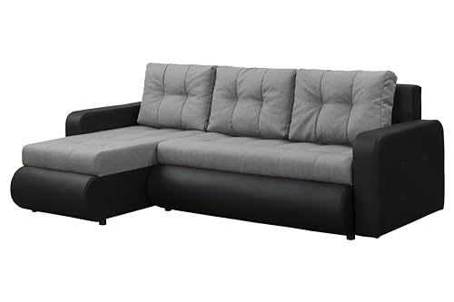 FORNIRO 24 Fabio Ecksofa mit Schlaffunktion und Bettkasten - Sofa mit 3 Sitzen und Robustem Überzug - Schlafcouch L-Form Universal - Modern Couch - 226x143x83 cm - Grau-Schwarz von FORNIRO 24