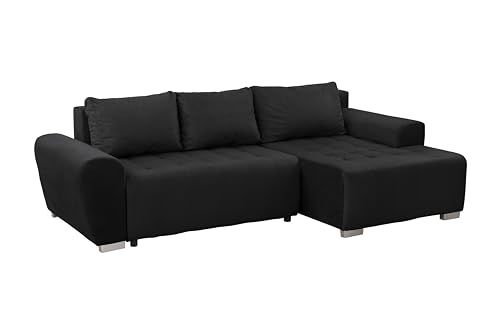 FORNIRO 24 Ferrero Ecksofa mit Schlaffunktion und Bettkasten - Sofa mit 3 Sitzen - Schlafcouch L-Form Universal - Modern Couch - Stoff Basic - 253x90x148 cm - Schwarz von FORNIRO 24