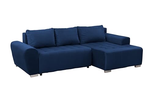 FORNIRO 24 Ferrero Ecksofa mit Schlaffunktion und Bettkasten - Sofa mit 3 Sitzen - Schlafcouch L-Form Universal - Modern Couch - Stoff Komfort - 253x90x148 cm - Marineblau von FORNIRO 24