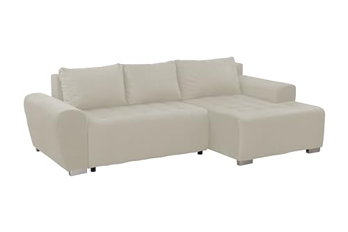 FORNIRO 24 Ferrero Ecksofa mit Schlaffunktion und Bettkasten - Sofa mit 3 Sitzen - Schlafcouch L-Form Universal - Modern Couch - Stoff Premium - 253x90x148 cm - Écru von FORNIRO 24