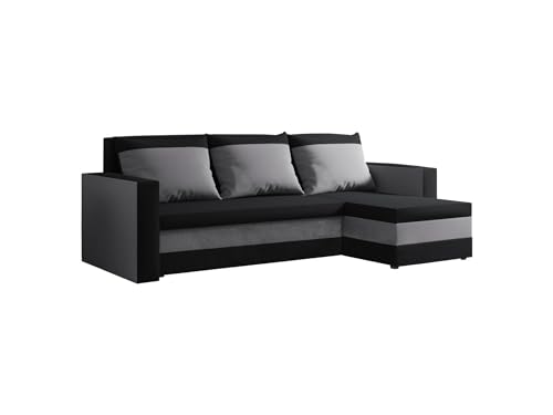 FORNIRO 24 Loft Ecksofa mit Schlaffunktion und Bettkasten - Sofa mit 3 Sitzen und Robustem Überzug - Universal Schlafcouch L-Form - Modern Couch - 225x130x75 cm - Schwarz-Grau von HING HARBOR