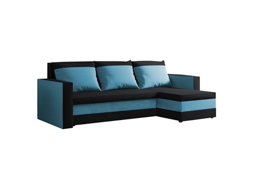 FORNIRO 24 Loft Ecksofa mit Schlaffunktion und Bettkasten - Sofa mit 3 Sitzen und Robustem Überzug - Universal Schlafcouch L-Form - Modern Couch - 225x130x75 cm - Schwarz-Türkis von FORNIRO 24