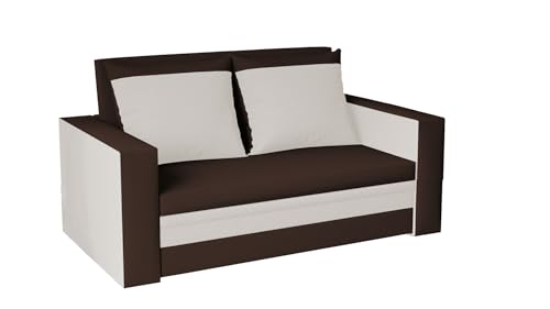 FORNIRO 24 Loft Sofa mit Schlaffunktion und Bettkasten - Couch mit 2 Sitzen - Schlafcouch mit Kissen - Stoff Basic - 150x80x83 cm - Braun-beige von FORNIRO 24