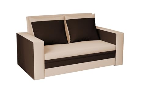 FORNIRO 24 Loft Sofa mit Schlaffunktion und Bettkasten - Couch mit 2 Sitzen - Schlafcouch mit Kissen - Stoff Basic - 150x80x83 cm - Creme-braun von FORNIRO 24