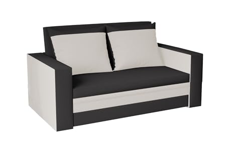 FORNIRO 24 Loft Sofa mit Schlaffunktion und Bettkasten - Couch mit 2 Sitzen - Schlafcouch mit Kissen - Stoff Premium - 150x80x83 cm - Graphit-beige von FORNIRO 24