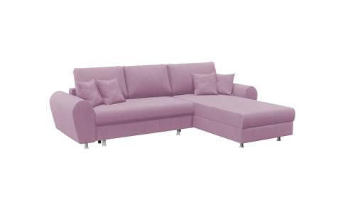 FORNIRO 24 Luis Ecksofa mit Schlaffunktion und Bettkasten - Sofa mit 3 Sitzen Überzug - Schlafcouch L-Form Universal - Modern Couch - 270x195x85 cm - Rosa von FORNIRO 24