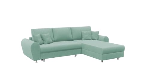 FORNIRO 24 Luis Ecksofa mit Schlaffunktion und Bettkasten - Sofa mit 3 Sitzen und Robustem Überzug - Schlafcouch L-Form Universal - Modern Couch - 270x195x85 cm - Mint von FORNIRO 24