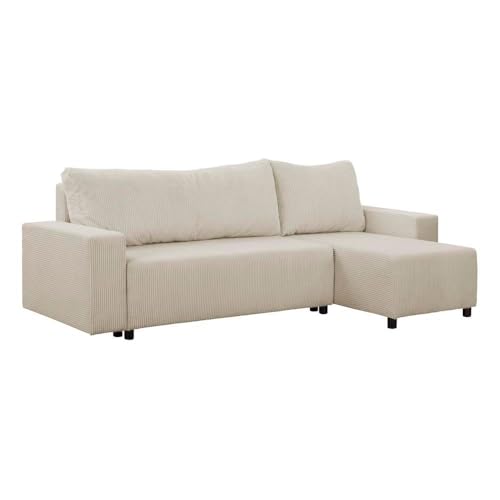 FORNIRO 24 Malaga Ecksofa mit Schlaffunktion und Bettkasten - Sofa mit 3 Sitzen und Robustem Überzug - Schlafcouch L-Form Universal - Modern Couch - 225x130x75 cm - Farben (Beige) von HING HARBOR