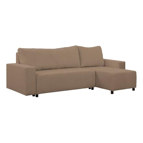 FORNIRO 24 Malaga Ecksofa mit Schlaffunktion und Bettkasten - Sofa mit 3 Sitzen und Robustem Überzug - Schlafcouch L-Form Universal - Modern Couch - 225x130x75 cm - Farben (Creme) von HING HARBOR