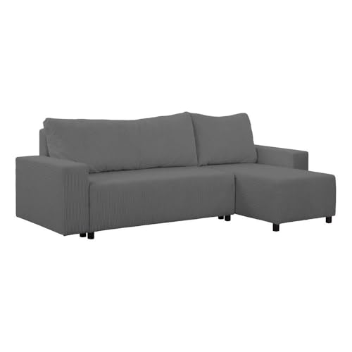 FORNIRO 24 Malaga Ecksofa mit Schlaffunktion und Bettkasten - Sofa mit 3 Sitzen und Robustem Überzug - Schlafcouch L-Form Universal - Modern Couch - 225x130x75 cm - Farben (Dunkelgrau) von HING HARBOR